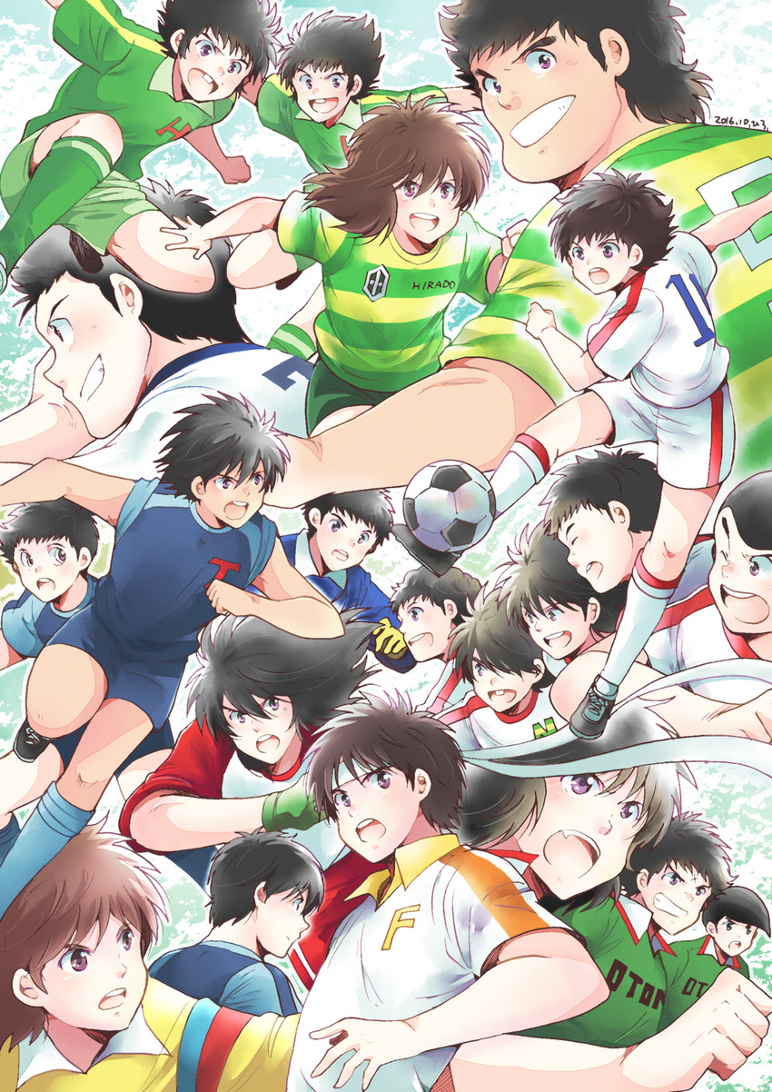 oozora tsubasa, hyuuga kojirou, wakashimazu ken, izawa mamoru, misaki tarou, and 17 more (captain tsubasa) drawn by hiro_(minorstar)