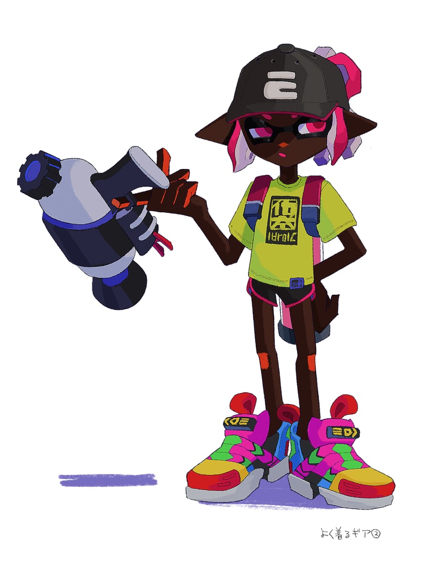 inkling player character and inkling girl (splatoon) drawn by hyper_chikuwabu