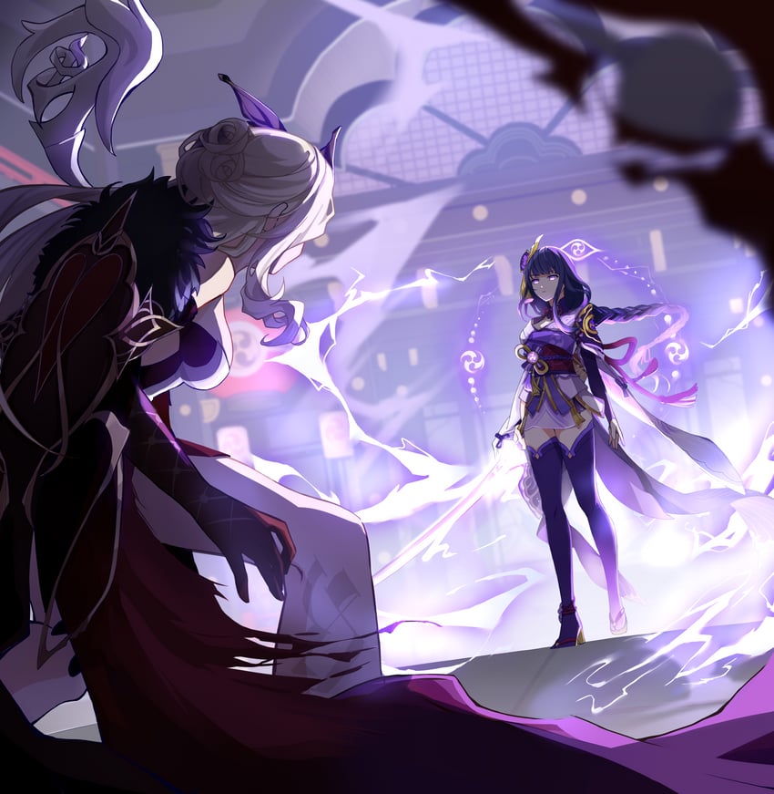 raiden shogun and signora (genshin impact) drawn by hamilundenongdizhe