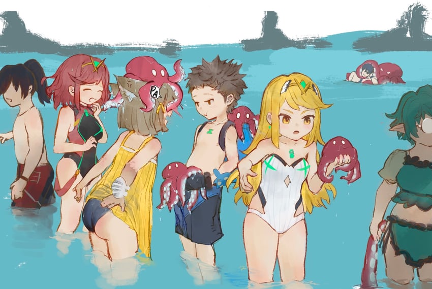 pyra, mythra, noah, nia, pandoria, and 2 more (xenoblade chronicles and 2 more) drawn by daible