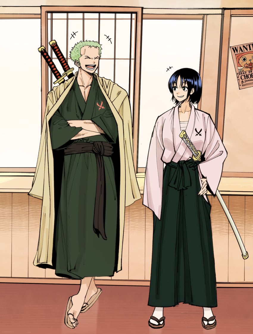 roronoa zoro and shimotsuki kuina (one piece) drawn by nadainishi