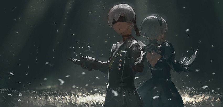 2b and 9s (nier and 1 more) drawn by rounin_(amuza)