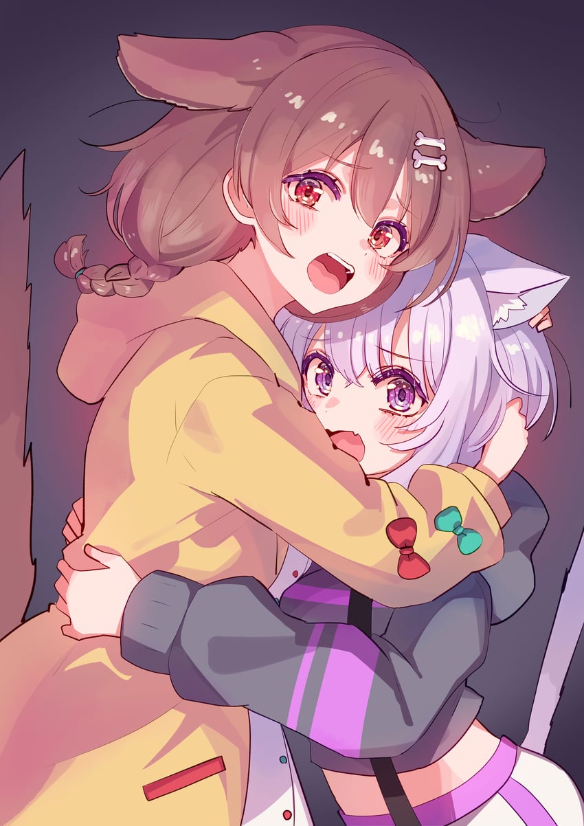 nekomata okayu and inugami korone (hololive) drawn by nanado_shion