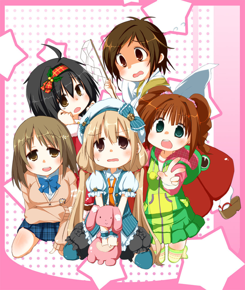 takatsuki yayoi, futaba anzu, mimura kanako, kohinata miho, and domyoji karin (idolmaster and 1 more) drawn by kuraryu
