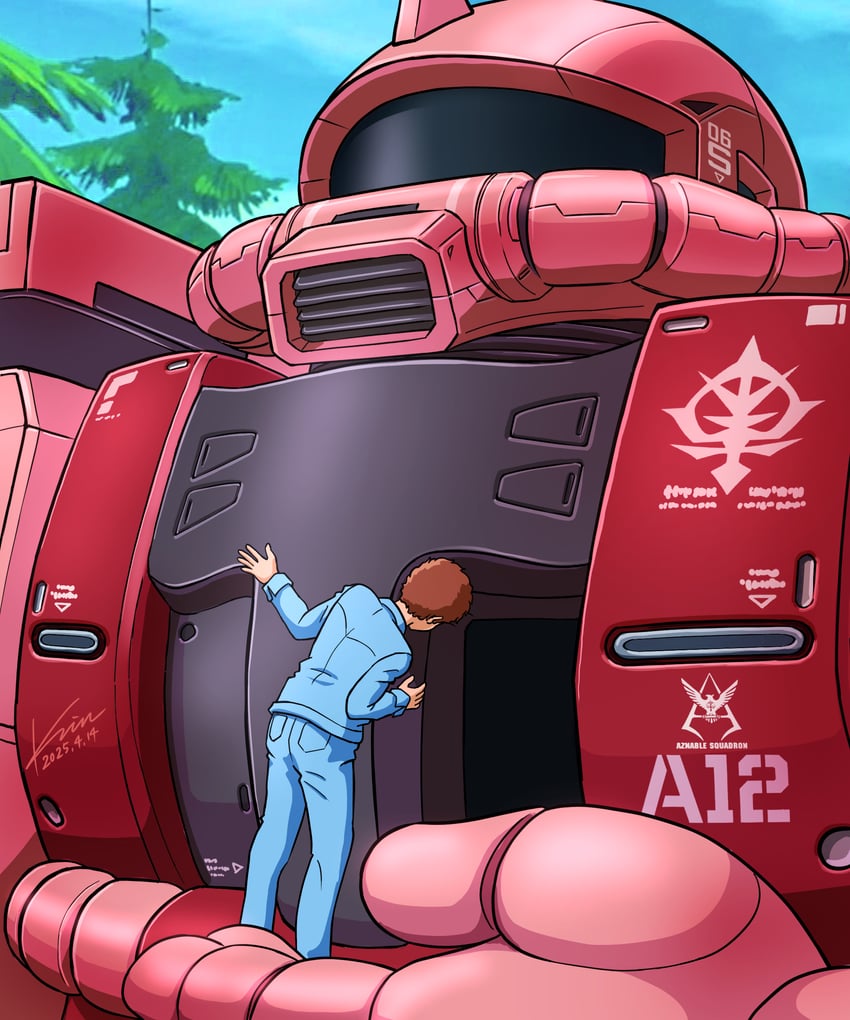 amuro ray, zaku ii, and zaku ii s char custom (gundam and 2 more) drawn by kobakin