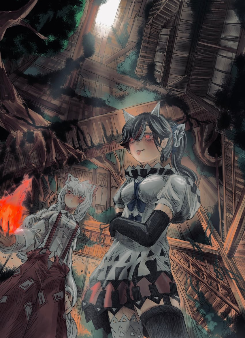 fujiwara no mokou and kijin seija (touhou) drawn by umaieokakitai