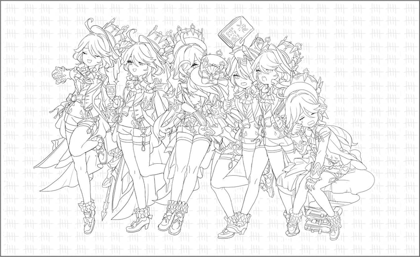 furina (genshin impact and 2 more) drawn by cosmic_bear