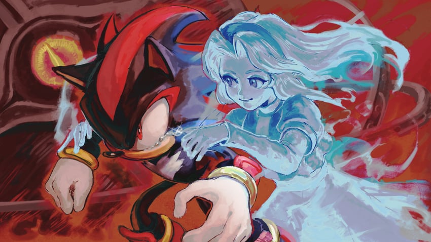 shadow the hedgehog, maria robotnik, and black doom (sonic and 3 more) drawn by kornart