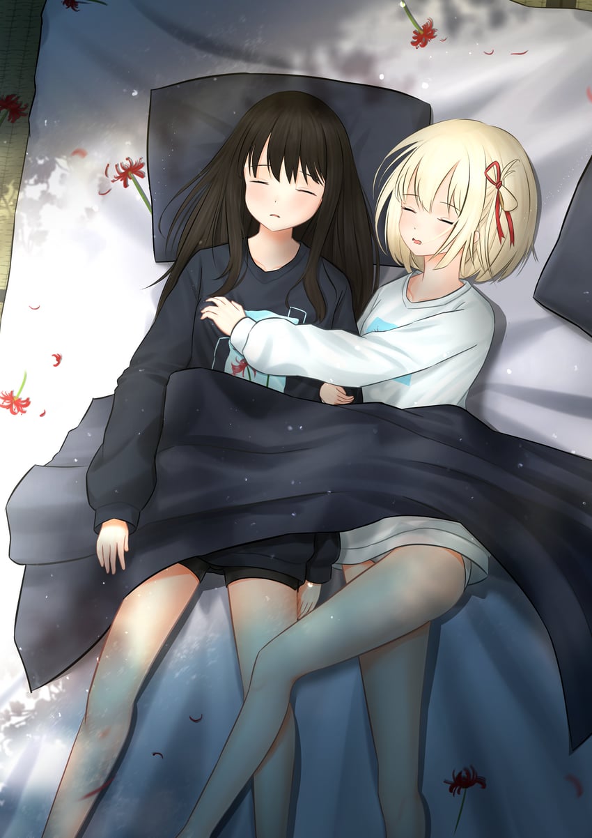 nishikigi chisato and inoue takina (lycoris recoil) drawn by okuno_yari_(dahc7448)