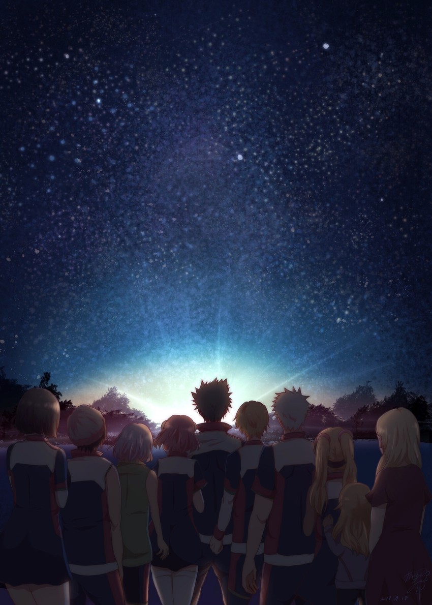 aries spring, kanata hoshijima, yunhua lu, quitterie rafaeli, funicia rafaeli, and 5 more (kanata no astra) drawn by kaze-kana0102
