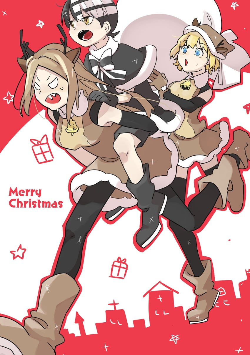 death the kid, patricia thompson, and elizabeth thompson (soul eater) drawn by cromo_(temple-island-a)