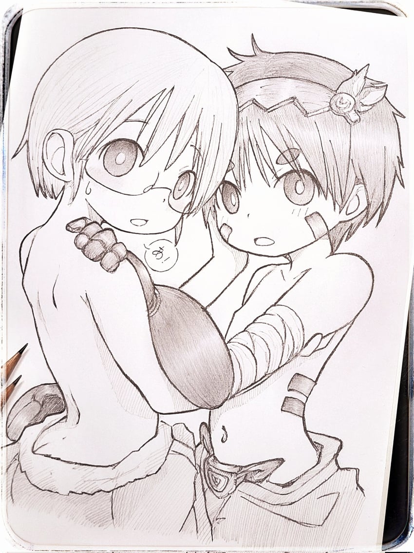 reg and riko (made in abyss) drawn by nemuri_nezumi