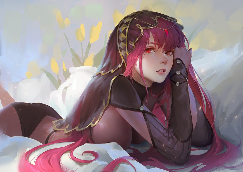 scathach (fate and 1 more) drawn by qmo_(chalsoma)