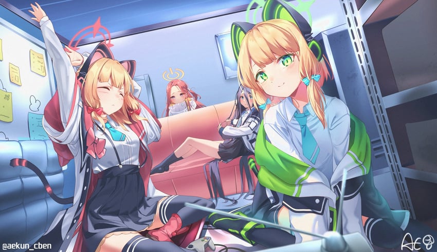 aris, momoi, midori, and yuzu (blue archive) drawn by aekun_cben