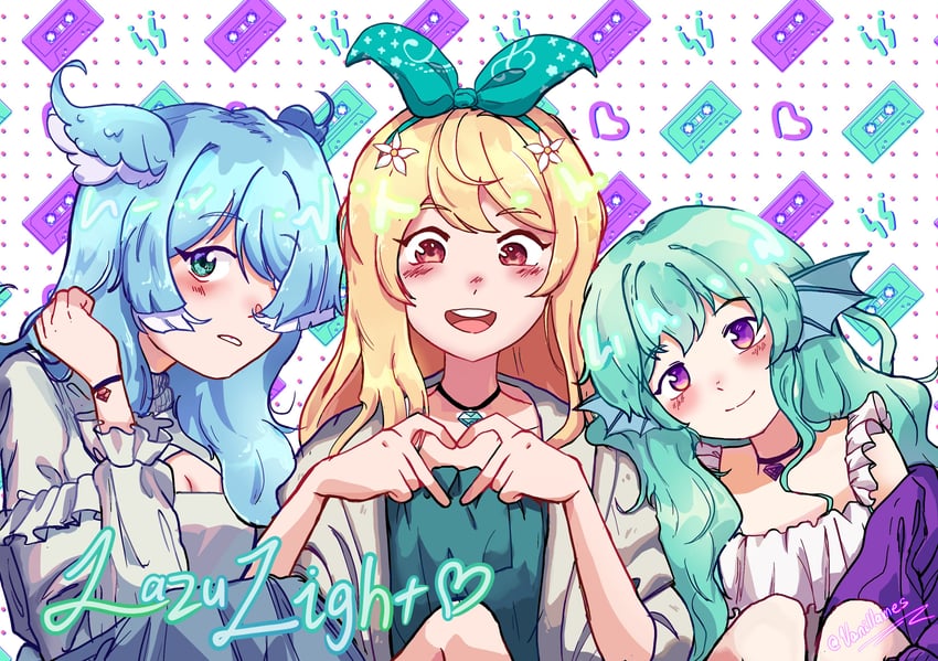 elira pendora, pomu rainpuff, and finana ryugu (nijisanji and 1 more) drawn by vanillames