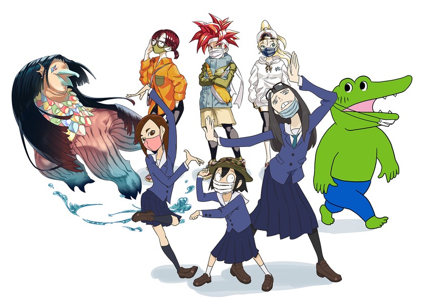 lucca ashtear, kanamori sayaka, asakusa midori, crono, marle, and 2 more (chrono trigger and 2 more) drawn by ooshima_yasusuki