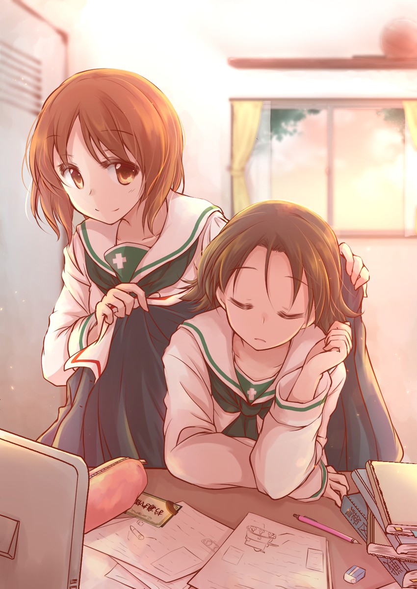 nishizumi miho and sawa azusa (girls und panzer) drawn by muusu