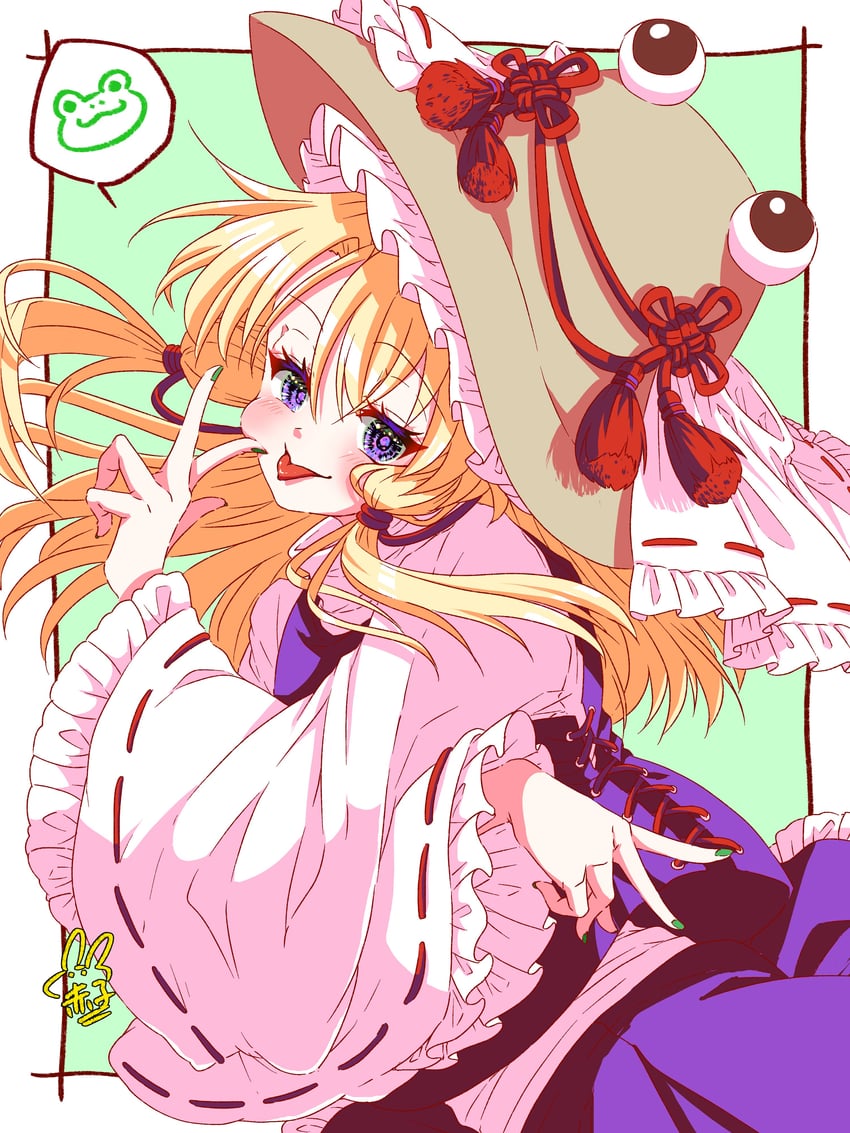 moriya suwako and pyonta (touhou) drawn by utyouten_akako