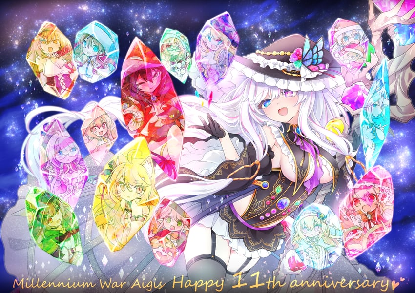 cloris, belinda, neenya, ryuryu, calliope, and 10 more (sennen sensou aigis) drawn by picopicofarm