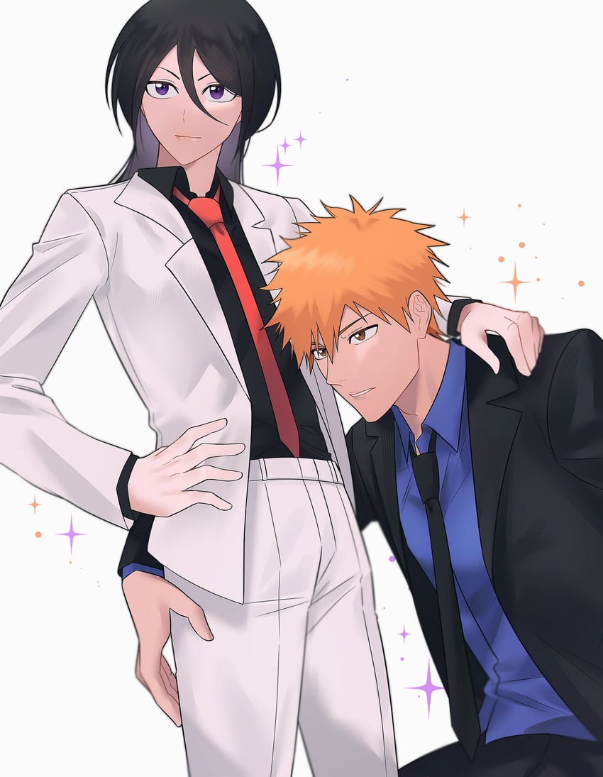 kuchiki rukia and kurosaki ichigo (bleach) drawn by gwao_(_ul_13)