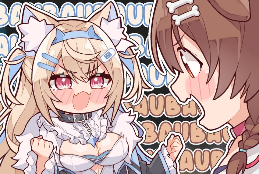 inugami korone and fuwawa abyssgard (hololive and 1 more) drawn by kukie-nyan