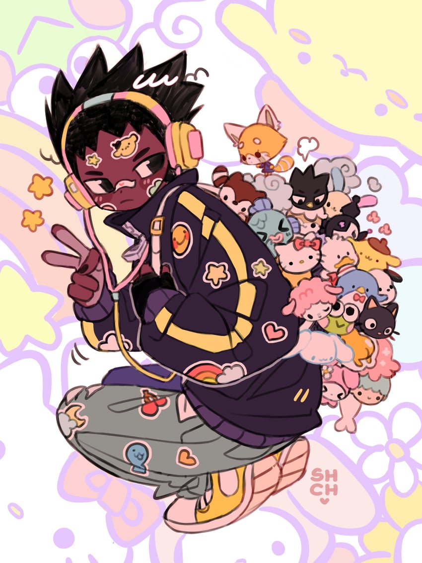 cinnamoroll, hello kitty, my melody, kuromi, pompompurin, and 16 more (sanrio and 6 more) drawn by sharpycharot