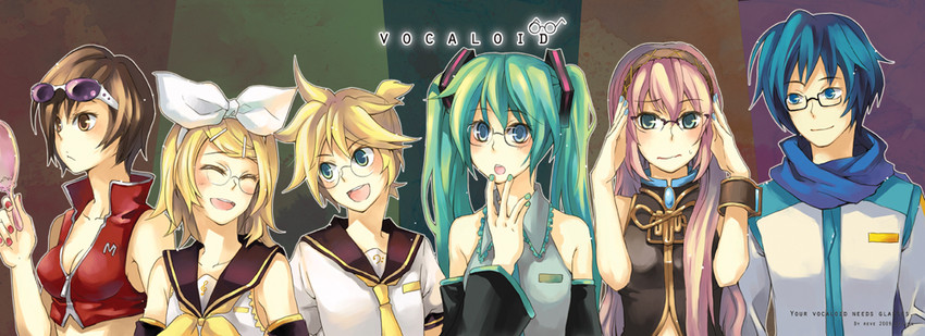 hatsune miku, kagamine rin, kagamine len, megurine luka, kaito, and 1 more (vocaloid) drawn by revereve