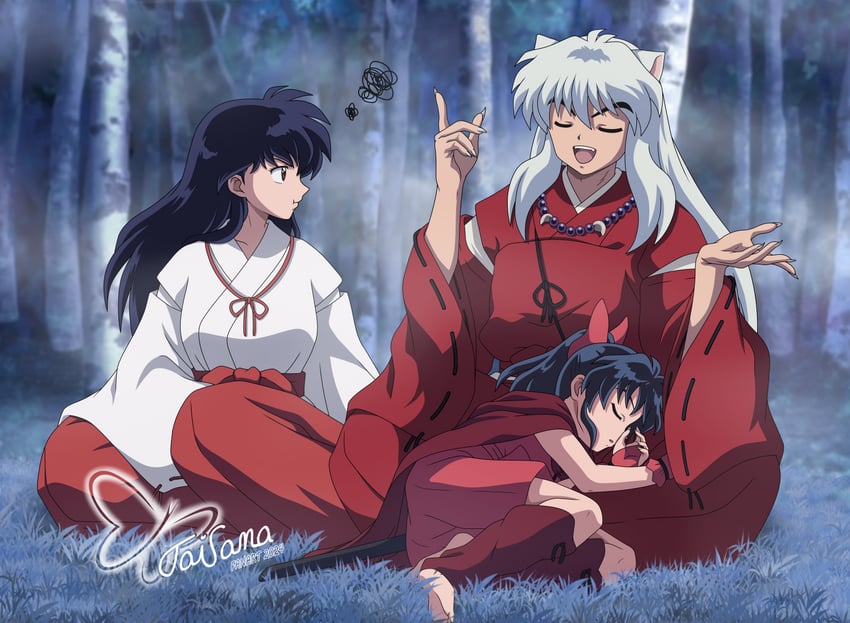 inuyasha, higurashi kagome, and moroha (inuyasha and 1 more) drawn by taisana