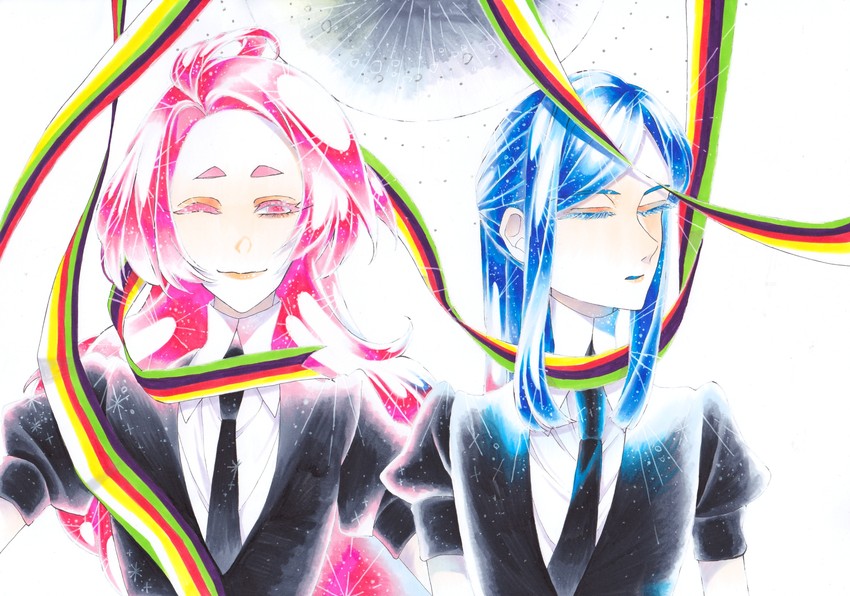 sapphire and pink topaz (houseki no kuni) drawn by kanitohituzi