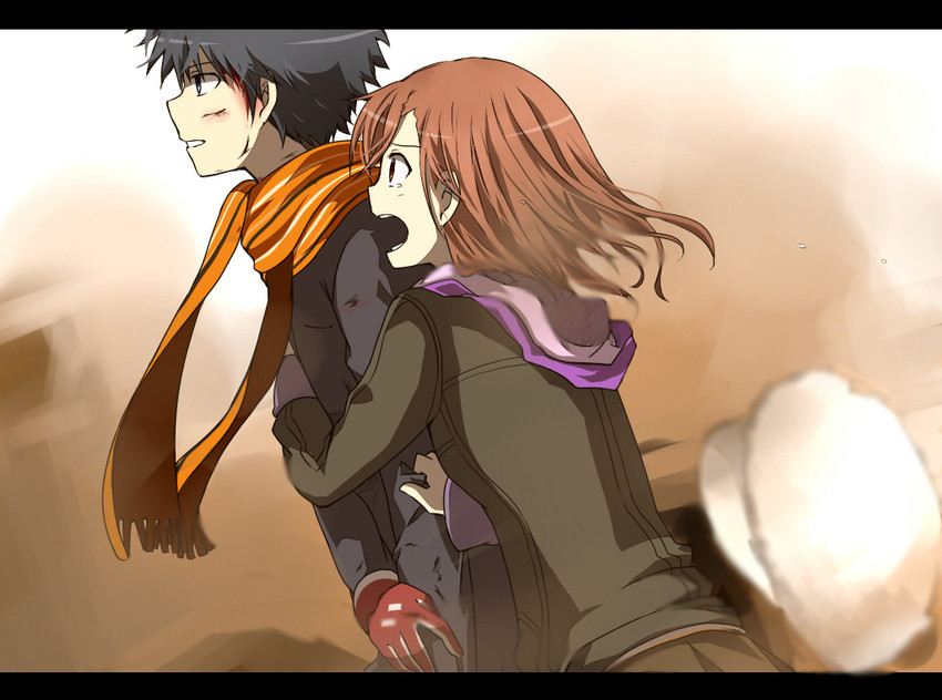 misaka mikoto and kamijou touma (toaru majutsu no index and 1 more) drawn by aohane_riko