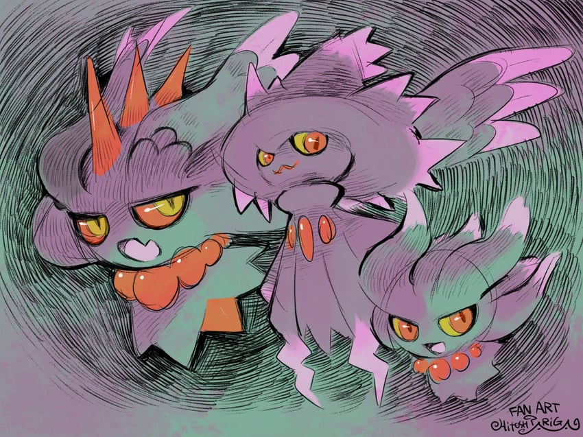 mismagius, misdreavus, and flutter mane (pokemon) drawn by ariga_hitoshi