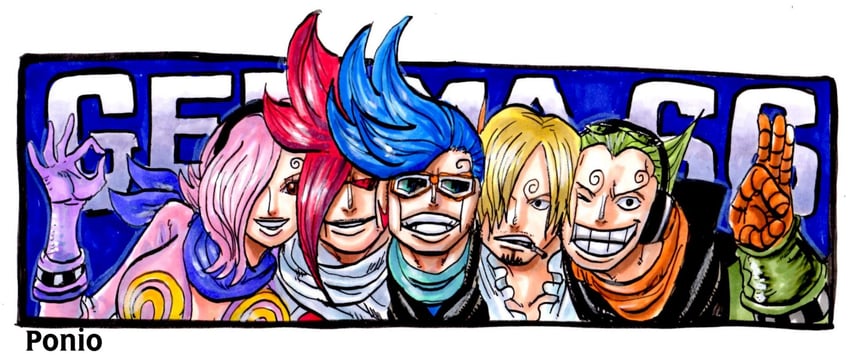 sanji, vinsmoke reiju, vinsmoke yonji, vinsmoke ichiji, and vinsmoke niji (one piece) drawn by nishiponi