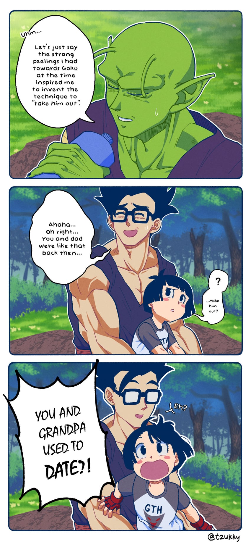 son gohan, pan, and piccolo (dragon ball and 2 more) drawn by t2ukky