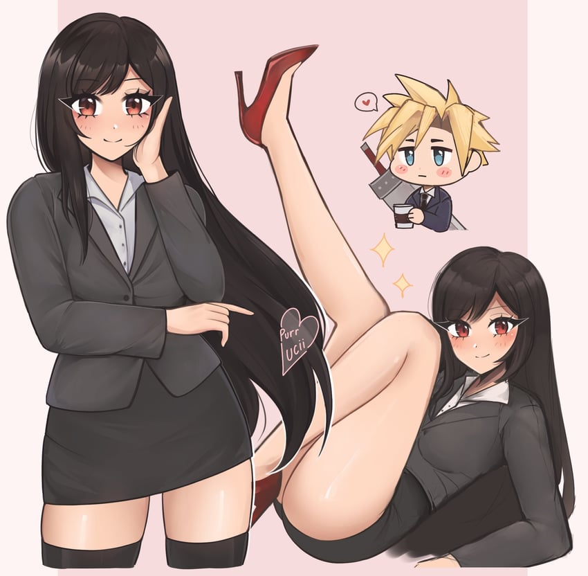 tifa lockhart and cloud strife (final fantasy and 1 more) drawn by luci_(purrlucii)