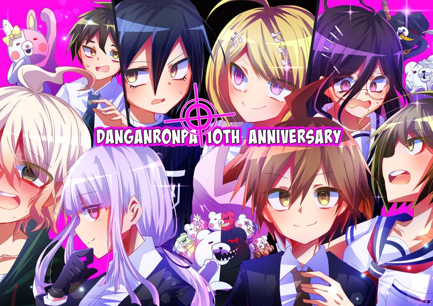 saihara shuichi, komaeda nagito, hinata hajime, akamatsu kaede, kirigiri kyoko, and 12 more (danganronpa and 5 more) drawn by kujira_pyon_ka