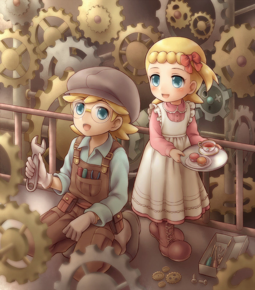 bonnie, clemont, klink, and klang (pokemon and 1 more) drawn by porocha