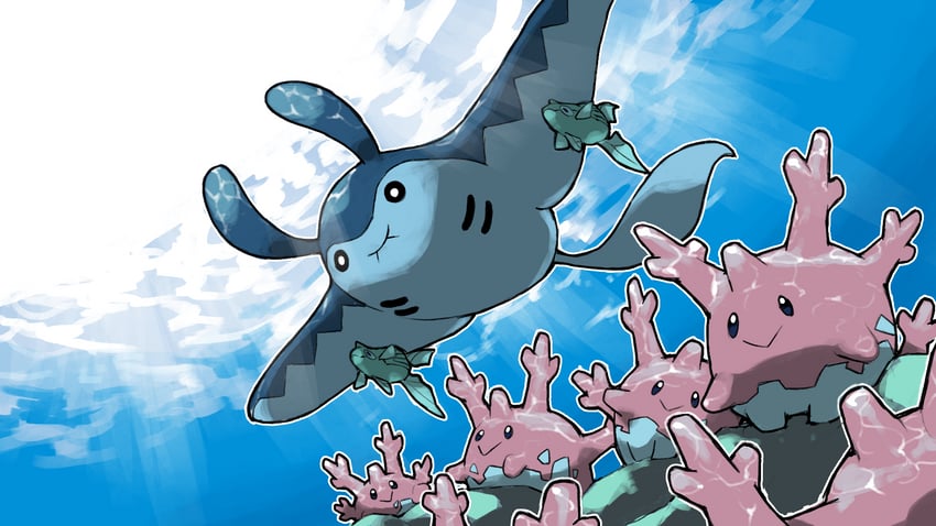 corsola, mantine, and remoraid (pokemon) drawn by blacknirrow