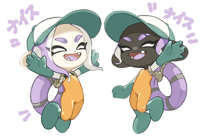 octoling player character and octoling girl (splatoon and 1 more) drawn by a_a2001214