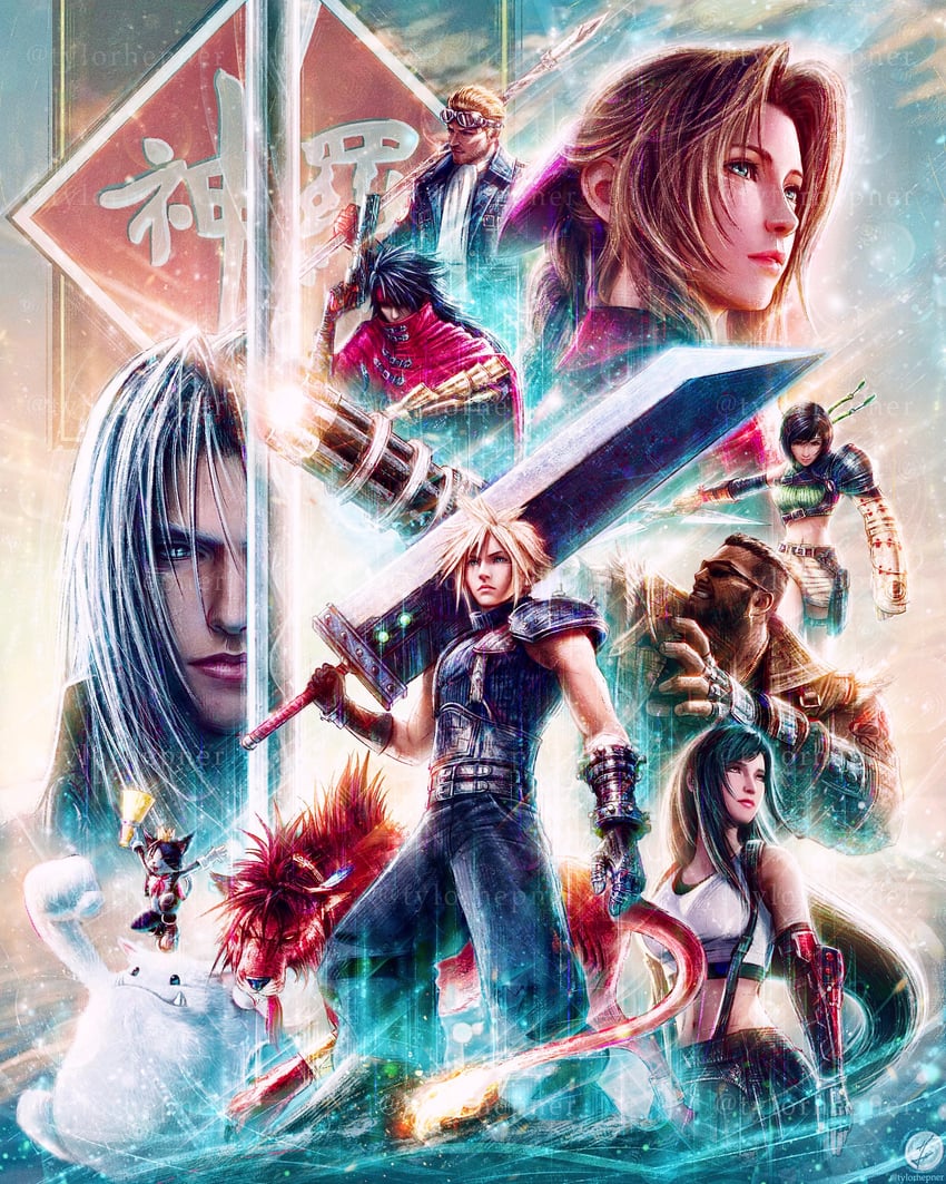 tifa lockhart, cloud strife, aerith gainsborough, sephiroth, yuffie kisaragi, and 6 more (final fantasy and 3 more) drawn by tylor_hepner