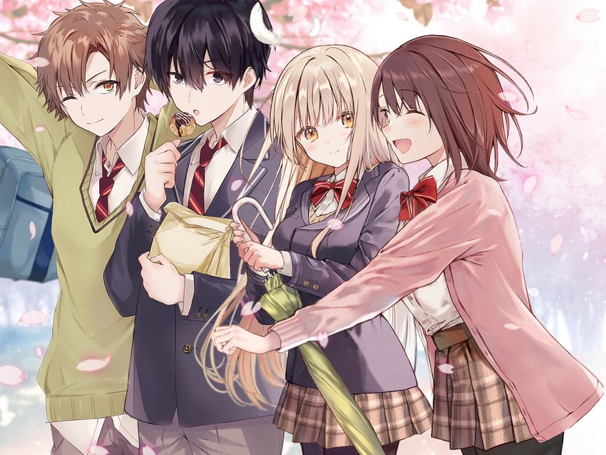 shiina mahiru, fujimiya amane, akazawa itsuki, and shirakawa chitose (otonari no tenshi-sama ni itsu no mani ka dame ningen ni sarete ita ken) drawn by saint_laurent_paris