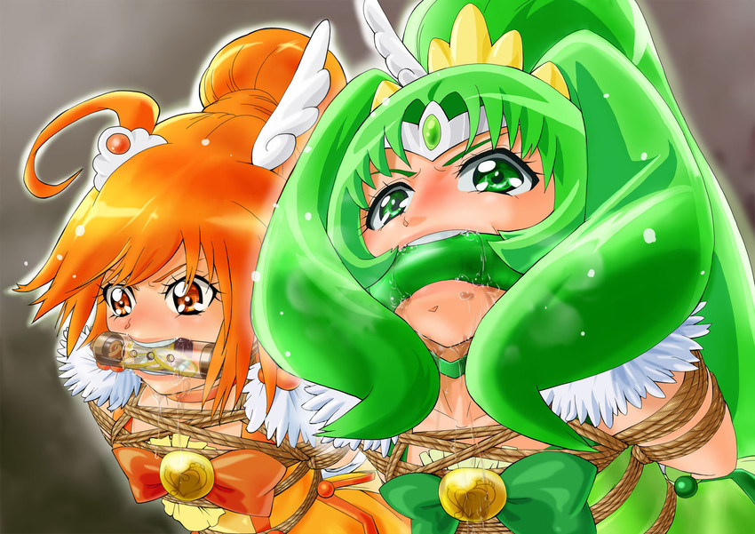 midorikawa nao, hino akane, cure march, and cure sunny (precure and 1 more) drawn by kokujou_majin