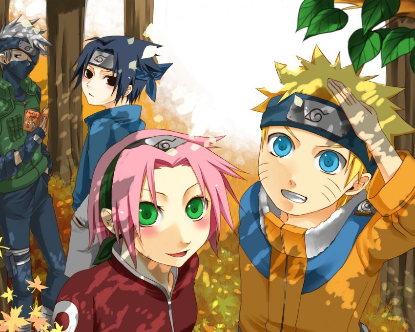 haruno sakura, uzumaki naruto, uchiha sasuke, and hatake kakashi (naruto) drawn by pokachi