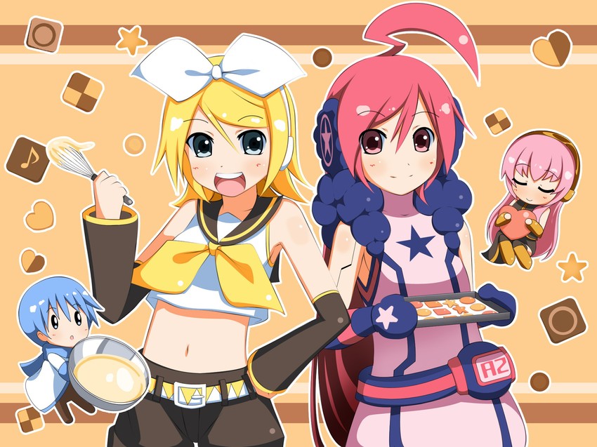 kagamine rin, megurine luka, kaito, and sf-a2 miki (vocaloid) drawn by yakitori_(oni)