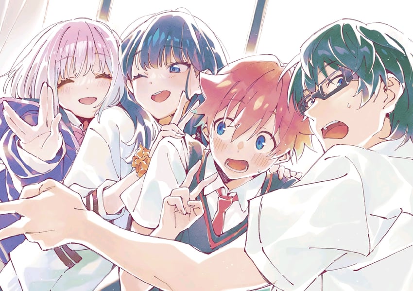 takarada rikka, shinjou akane, hibiki yuuta, and utsumi shou (gridman universe and 1 more) drawn by amemiya_akira