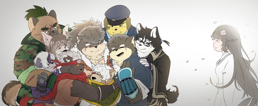 moritaka, yasuyori, shino, tadatomo, masanori, and 5 more (tokyo afterschool summoners) drawn by arujoseru