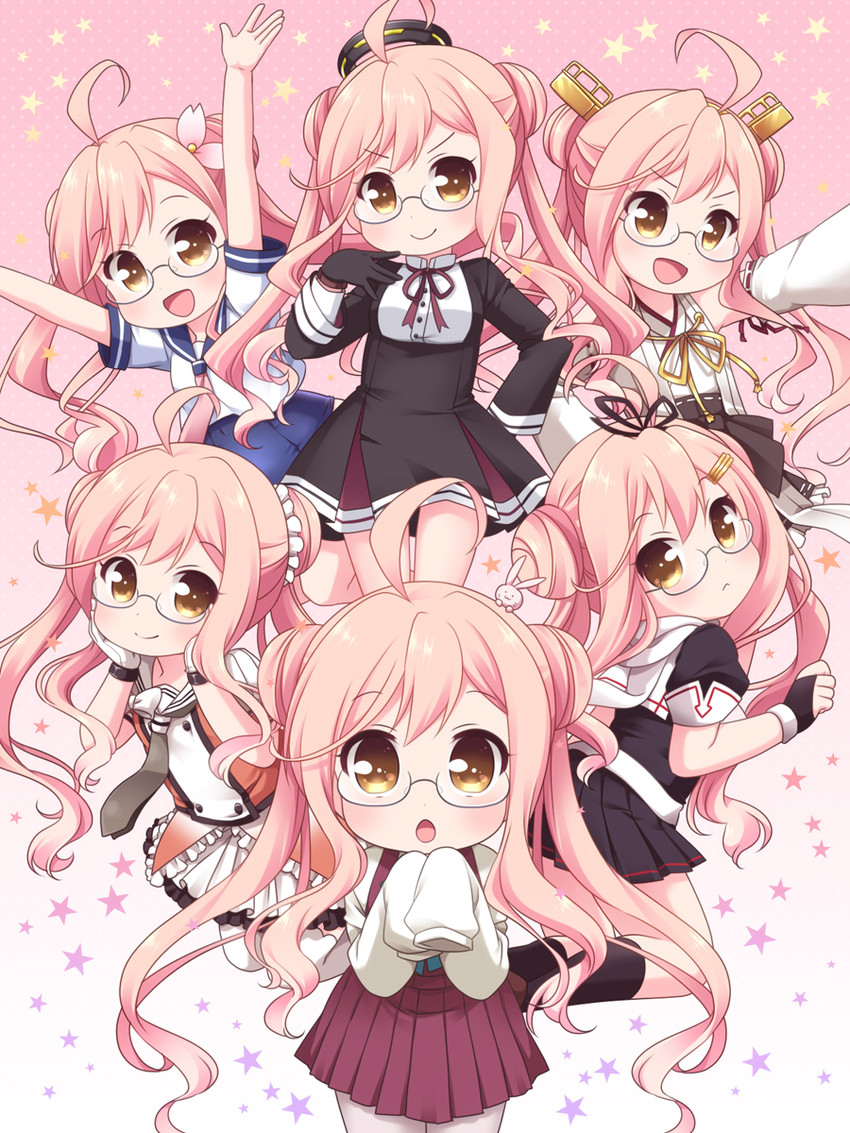 kongou, yuudachi, yuudachi kai ni, tatsuta, naka, and 4 more (kantai collection) drawn by ringo_yuyu