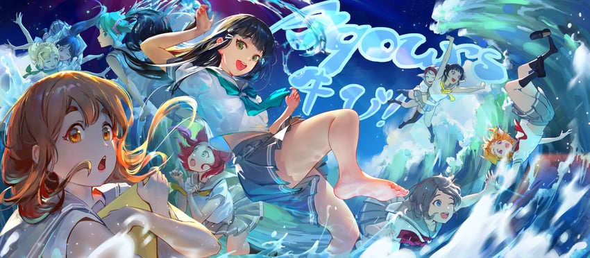 hatsune miku, watanabe you, tsushima yoshiko, sakurauchi riko, takami chika, and 5 more (vocaloid and 2 more) drawn by t_lock