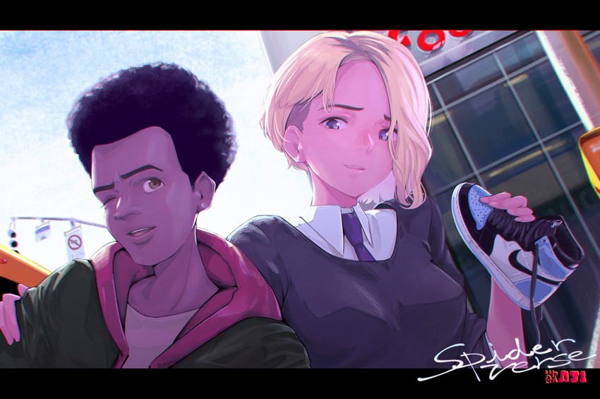 gwen stacy and miles morales (marvel and 3 more) drawn by bonryuu