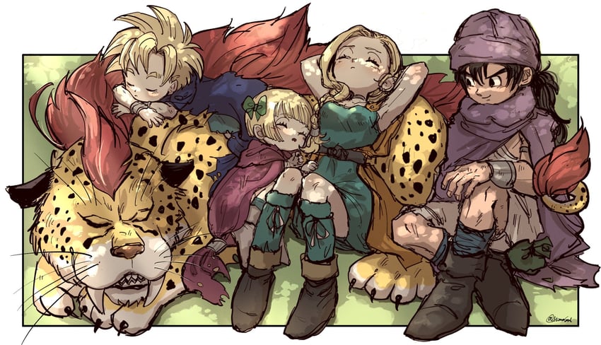 bianca, hero, hero's daughter, hero's son, and borongo (dragon quest and 1 more) drawn by himaspl