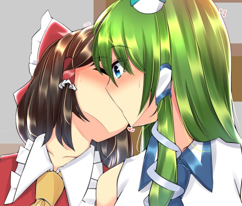 hakurei reimu and kochiya sanae (touhou) drawn by mokutan_(link_machine)